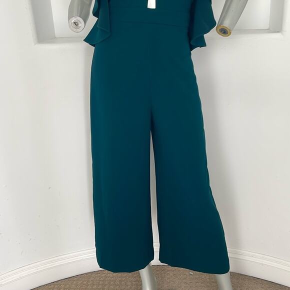 Zara Women Blogger Fave Halter Ruffle Jumpsuit Green  Cropped Legs Size XS NWT - Picture 9 of 15